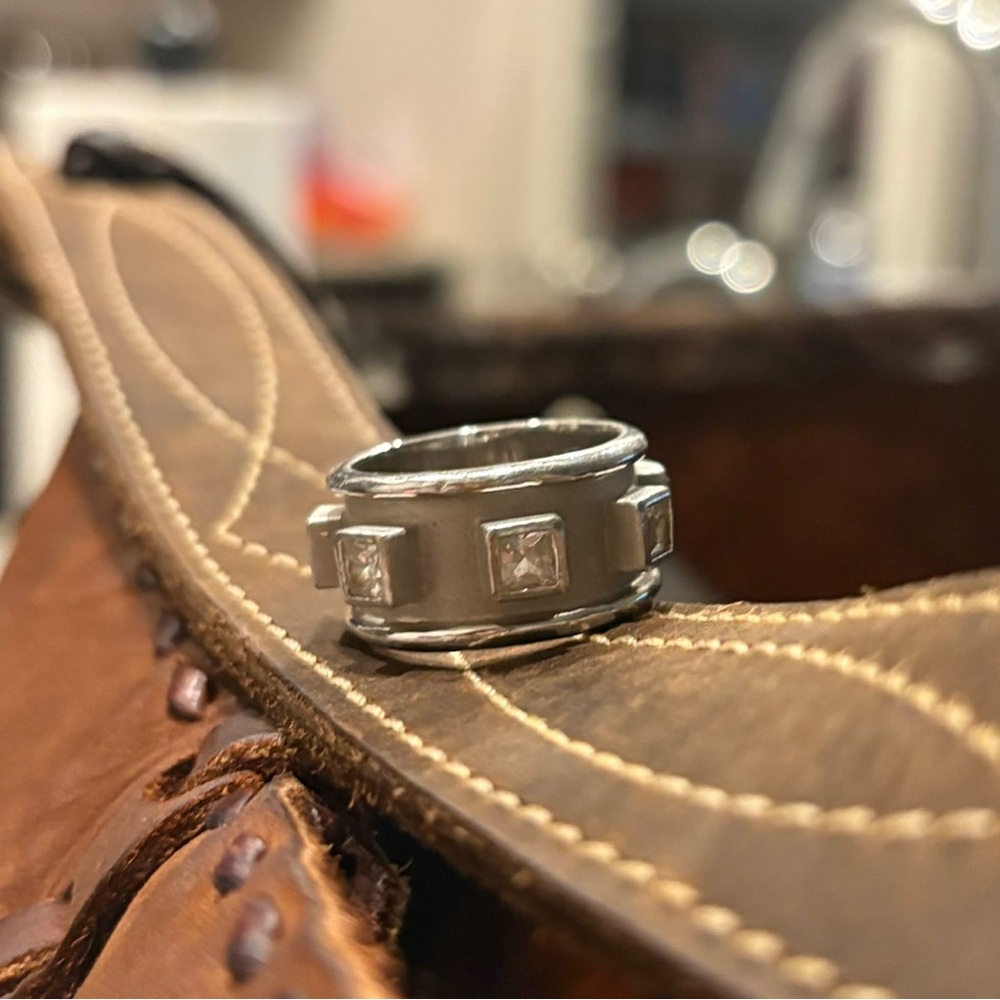 Sterling Silver Square Crystal Thick Band Ring